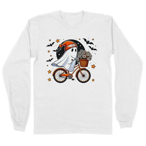 Bicycle Ghost Long Sleeve Shirt Unisex Large White
