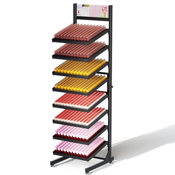Ztysn Nail Polish Bottle Rack 8 Tier Tilting Metal Shelf,Extra Large Capacity for Perfume Body Essential Oil Storage for Nail Beauty Salon,Store,Black