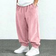 thumbnail image 2 of HAOTAGS Kids Sweatpants (1-13) Fleece-lined thickened Elastic Waist Side Pockets Sports Thin Corduroy Pants Pink Size 9, 2 of 6