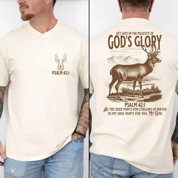 God's Glory Deer Psalm 42:1 T-Shirt – Majestic Christian Faith Apparel for Men. An ideal garment for Christian men who appreciate both outdoor aesthetics and a deep, expressed faith.