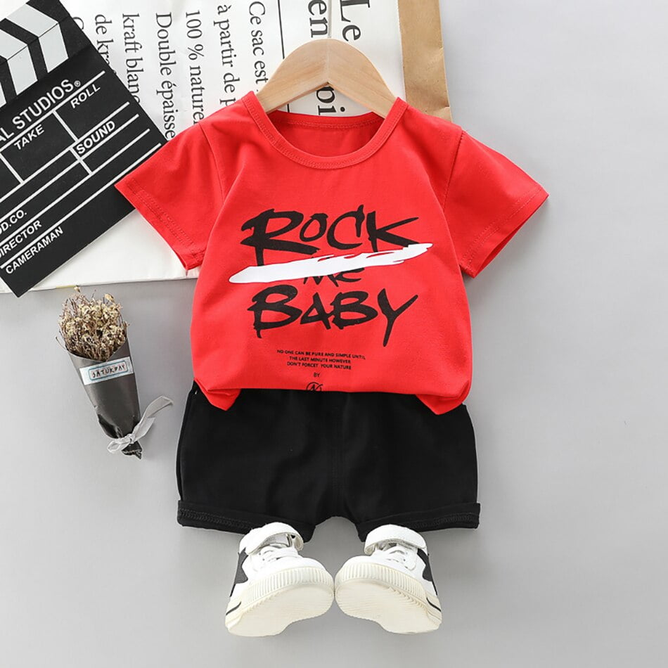 Creative Toddler Boys Rock Baby Kids Girl Letter Print Tops+ Shorts Outfit  2PCS Set Clothes Shirts Summer Outfit Clothes 