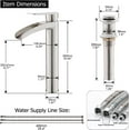 thumbnail image 6 of Brushed Nickel Tall Bathroom Vessel Sink Faucet, Single Hole Single Handle Waterfall Modern Bathroom Faucet, with Pop Up Drain and Water Supply Line,, 6 of 9