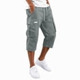 thumbnail image 2 of Men's Cotton 3/4 Length Cargo Shorts Relaxed Fit Below Knee Capri Pants with Drawstring & Multiple Utility with White Label and Pockets, 2 of 5