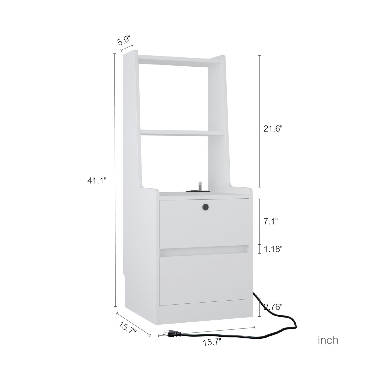 Set of 2 Smart Nightstands with Charging Station and Voice Control Night Light, Modern Bedside Tables with Storage Cabinet and Bookshelf, White Night Stand for Bedroom