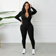 thumbnail image 2 of Womens Jumpsuits Zipper V Neck Long Sleeve Bodysuit Catsuit Sport Jumpsuits for Women, 2 of 5