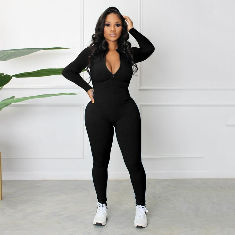 ZIZOCWA Jumpsuits For Plus Size Women Long Sleeve Club Romper