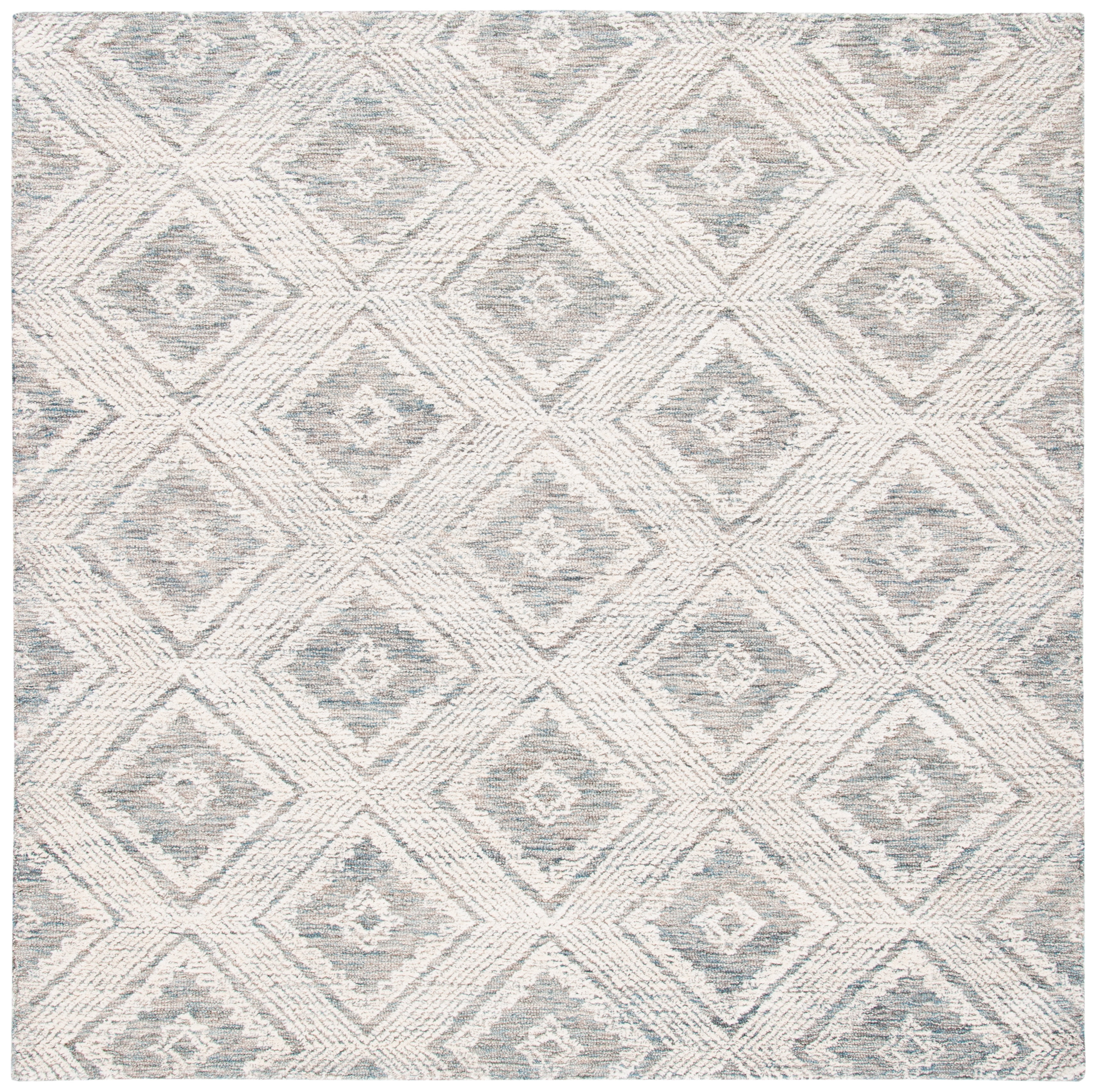 SAFAVIEH Abstract Louise Geometric Wool Area Rug, Ivory/Denim, 6' x 6' Square