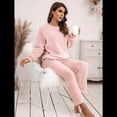 thumbnail image 4 of Pijama de 2 Piezas para Mujer, Conjunto de Ropa de Estar por Casa, Suéter de Punto, Cuello Redondo, Larga, Conjuntos Peludos Rosa S, 4 of 8