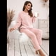 thumbnail image 4 of Pijama de 2 Piezas para Mujer, Conjunto de Ropa de Estar por Casa, Suéter de Punto, Cuello Redondo, Larga, Conjuntos Peludos Rosa XL, 4 of 8