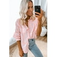 thumbnail image 4 of Women's Pink Stripe Buttoned Long Sleeve Casual Shirt, 4 of 9