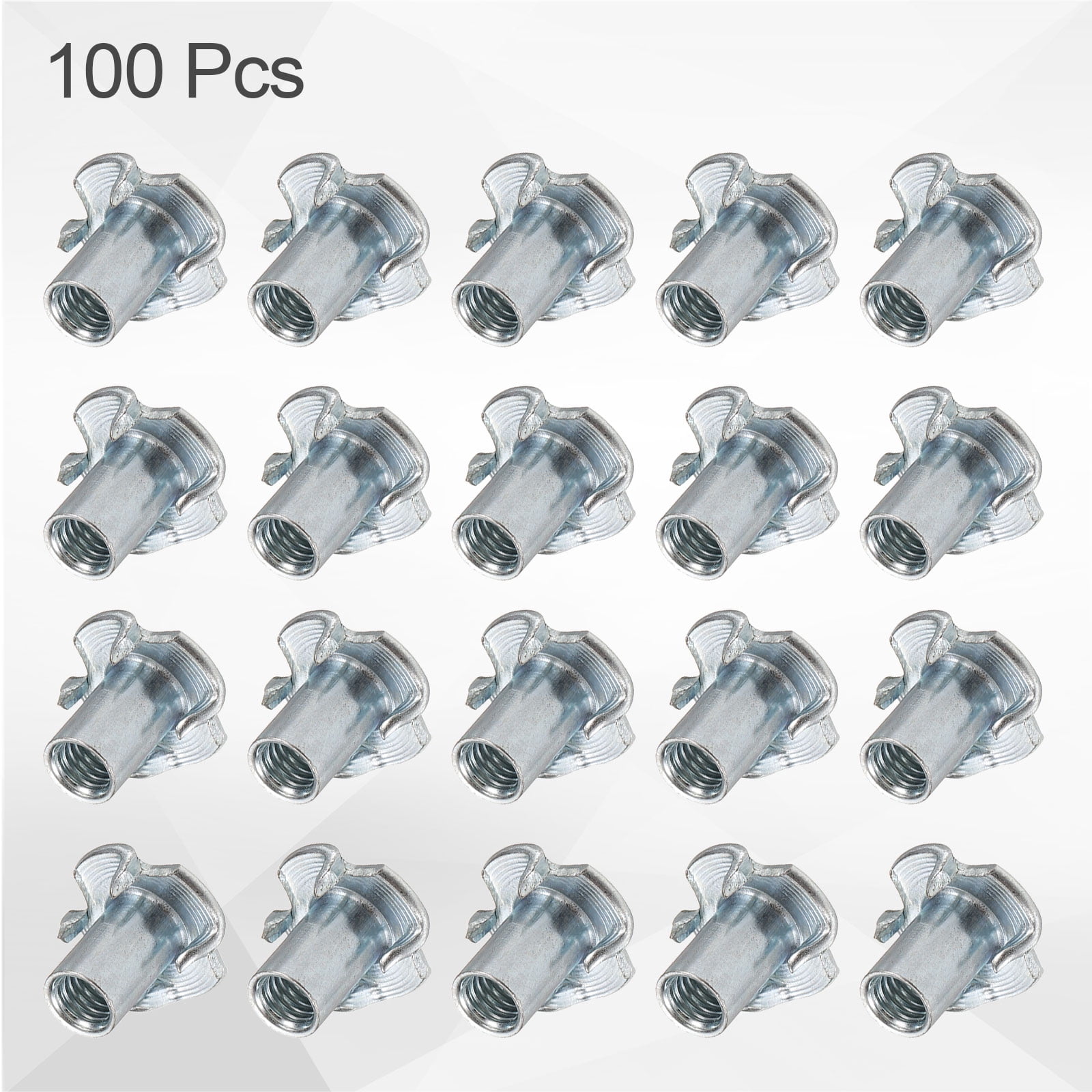 M6x14mm T-Nuts 4 Pronged 0.69" x 0.55" Tee Nut Carbon Steel Fully Thread 100packs