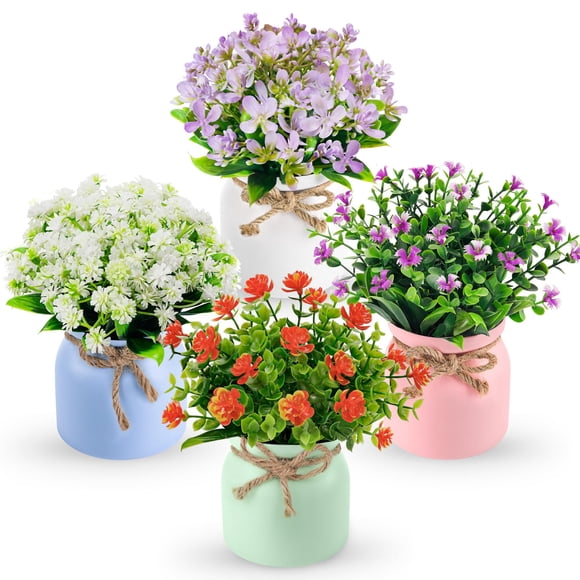 Flores artificiales Der Rose, paquete de 4 plantas pequeñas de imitación