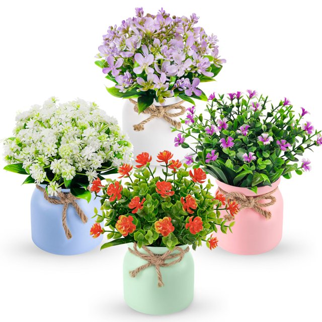 Flores artificiales Der Rose, paquete de 4 plantas pequeñas de imitación
