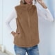 thumbnail image 5 of Chaleco de Felpa Cálido Sin Mangas con Cuello Alto para Mujer, con Cremallera, para Otoño e Invierno, con Bolsillos Caqui 5XL, 5 of 7