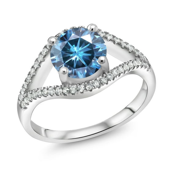 Gem Stone King 925 Sterling Silver Round Persian Blue Moissanite Engagement Ring for Women (2.40 Cttw, Size 7)