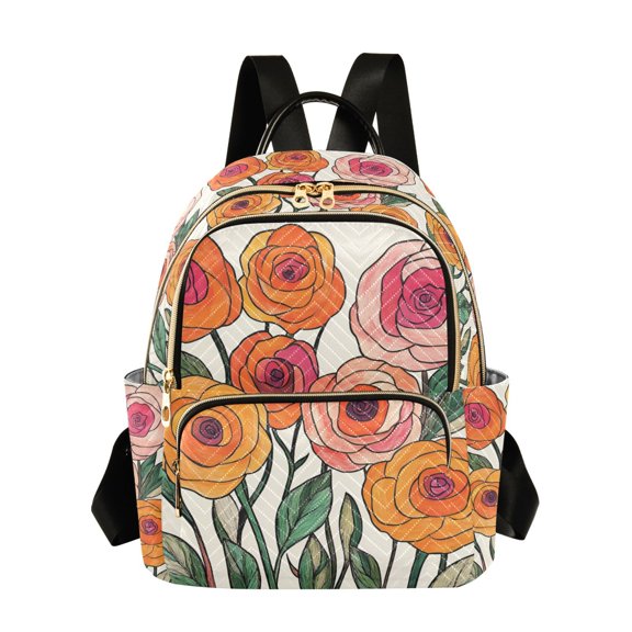 FORMRS Mini Backpack Purse for Women Travel Daypack Casual Shoulder Bag, Hand Drawn Floral
