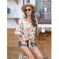 thumbnail image 4 of Anygrew Womens Tops Summer Blouses V Neck Batwing Sleeve Tops Tie Knot Chiffon Button Down Casual Blouse, 4 of 7