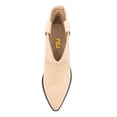 thumbnail image 4 of FSJ Women Western Cowboy Cowgirl Stacked Low Heel Short Boots Faux Suede Pointed Close Toe Pull On Retro Ankle Booties Formal Outfit Shoes Size 8 Apricot, 4 of 4