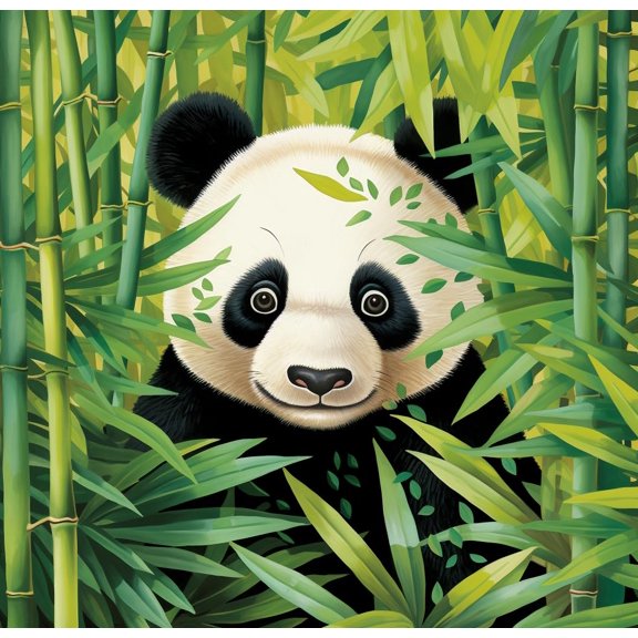 Cartoon Panda in Bamboos DIY 5D Diamond Art Painting by Number Kits for Adults Paint with Full Drill Round Diamond Gems Painting Art Craft for Home Wall Decor 13.8x13.8in