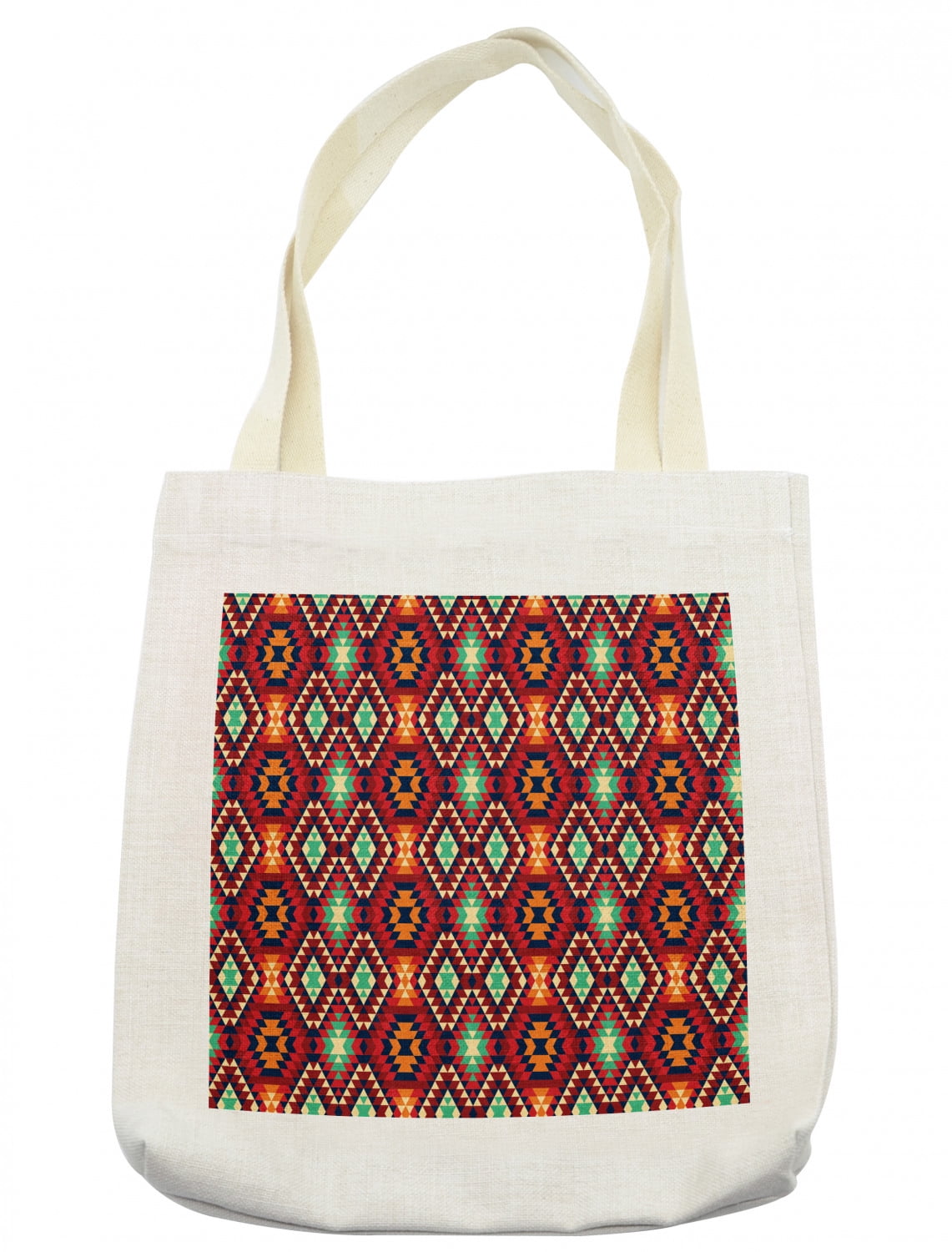 Tribal Tote Bag, Geometric Triangle Motif Zig Zag Folk Art Style Print