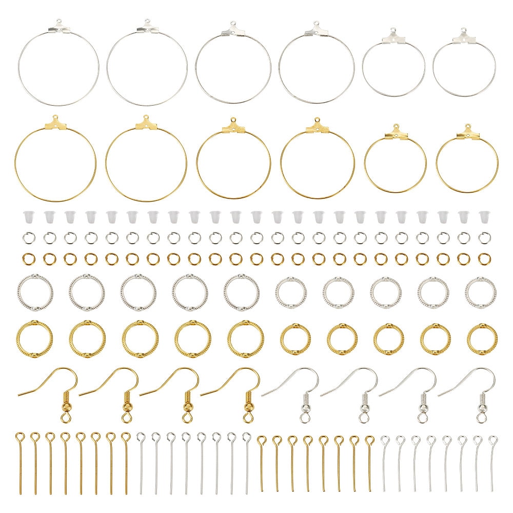 1Box DIY Earring Making Finding Kit Including Iron Ring Wire Pendants Alloy Bead Frames Plastic Ear Nuts Golden & Silver 690Pcs/box