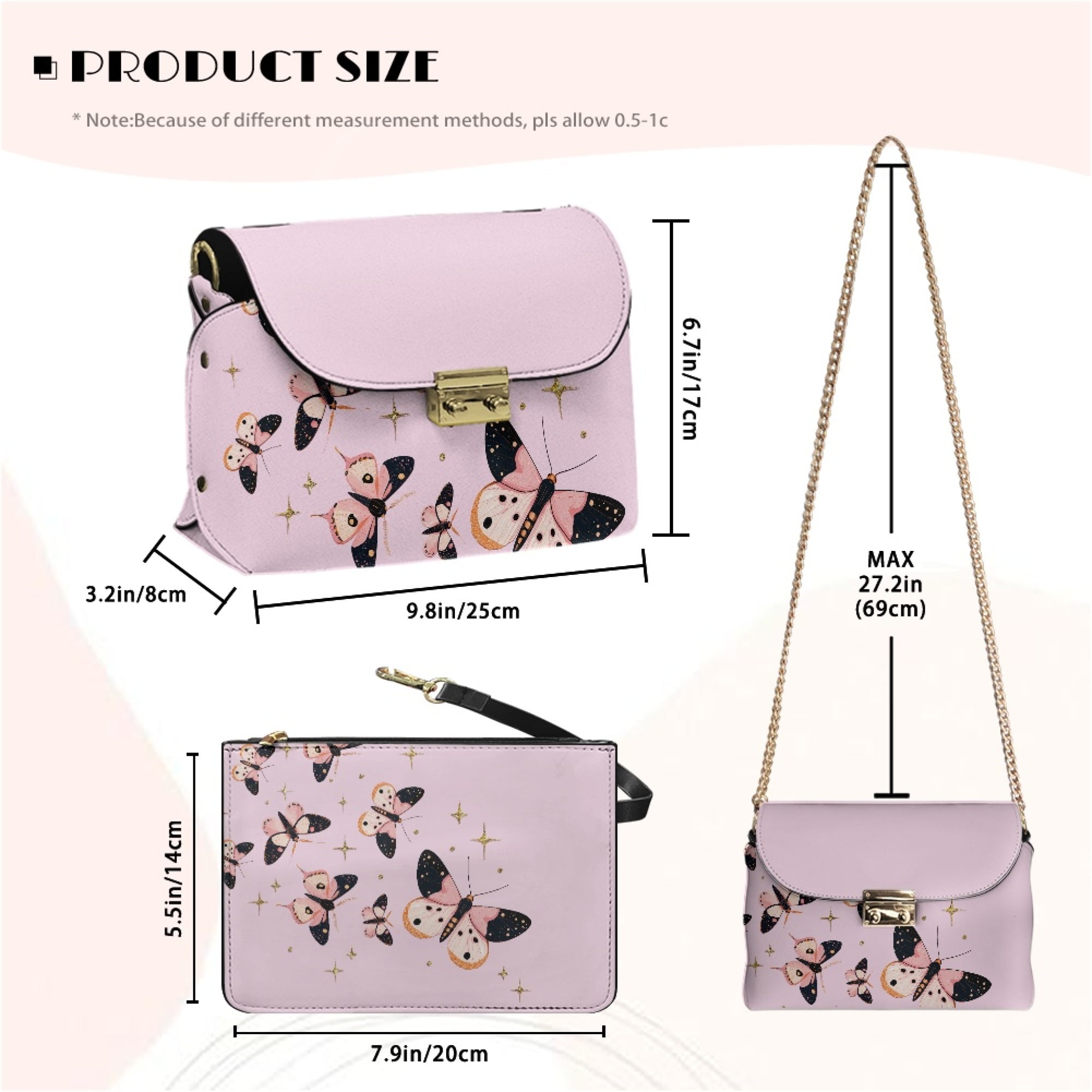 TSOVTHRID Pink Butterfly Star Print Crossbody Bags for Women Leather Tree Casual Women's Shoulder Purses Travel Crossbody Handbags with Small Purse Chain Holiday