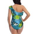 thumbnail image 6 of Yiaed Shark And Leaves Print Women One Piece Swimsuits Tummy Control One Shoulder Bathing Suits Pattern Ruffle Swimwear-XX-Large, 6 of 8