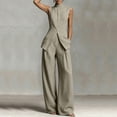 thumbnail image 6 of Sets Summer Outfits Sleeveless Crop Tops Women Solid Color Stand Collar Sleeveless Shirt Tops Wide-Leg Pants Suit Gray Xl, 6 of 6