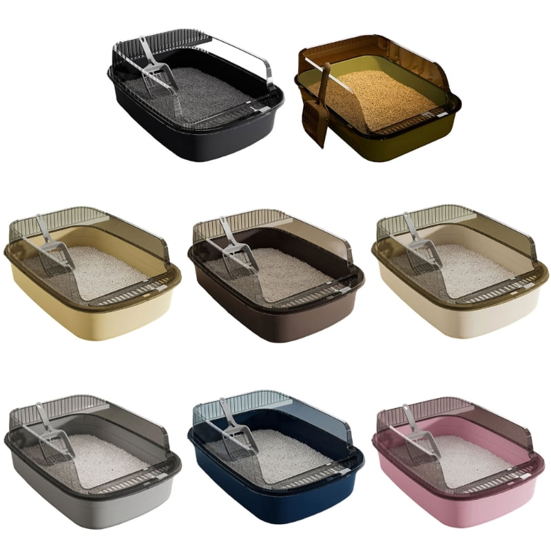 Yiran Thickened Semi Enclosed Splash Proof Cat Litter Box, Peach Pink, Extra Large Size