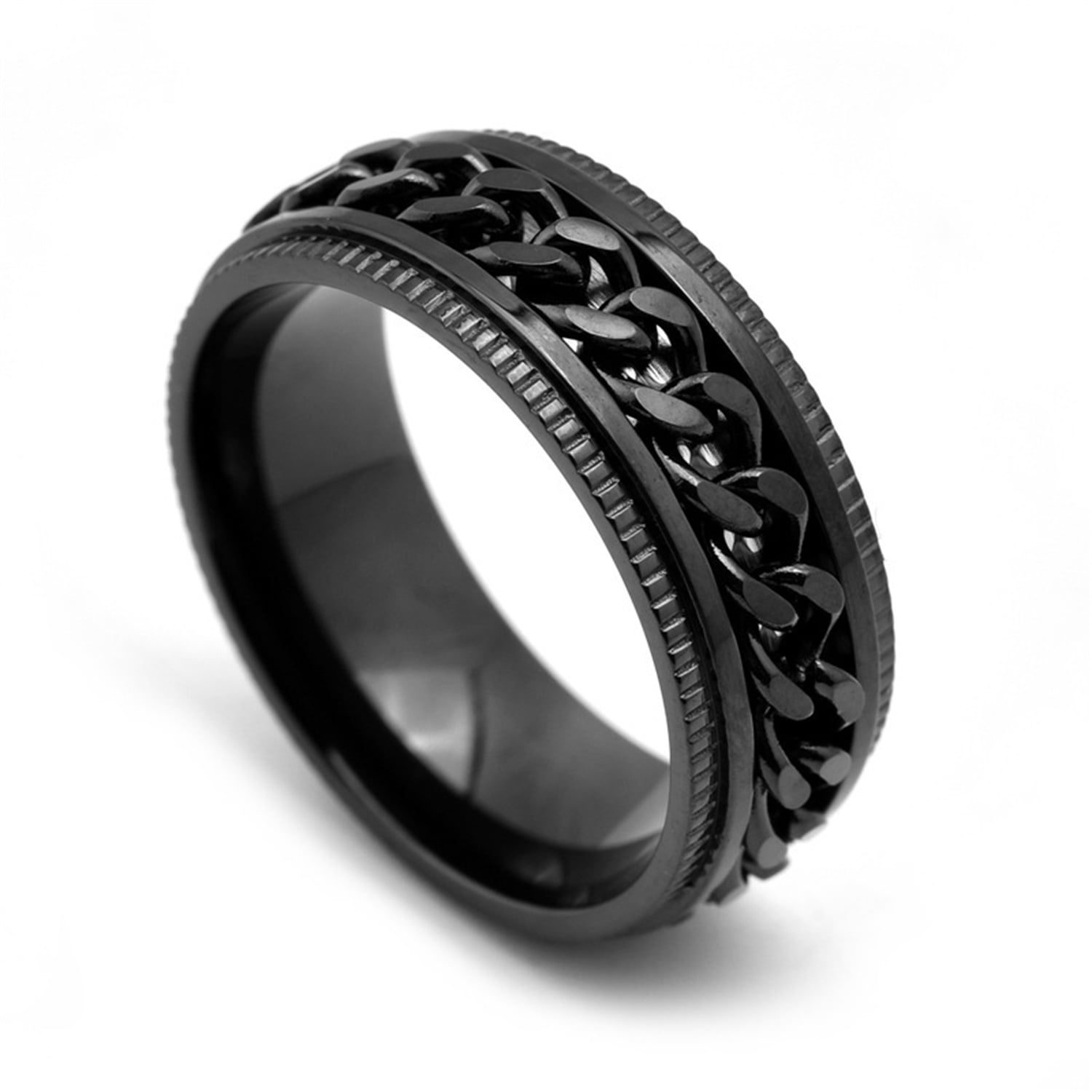 TINGN Intertwine 8mm Spinner Ring Stainless Steel Fidget Ring Anxiety Ring for Men Black/Blue