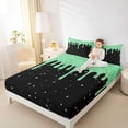 thumbnail image 3 of Castle Fairy Stars Print King Sheets 4pcs, Ice Cream Drip Bedding, Green Black,1 Fitted Sheet, 1 Flat Sheet and 2 Pillowcases, 3 of 6