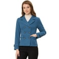 thumbnail image 1 of INSPIRE CHIC Women's Notched Lapel Double Breasted Pea Coat Blue L, 1 of 6