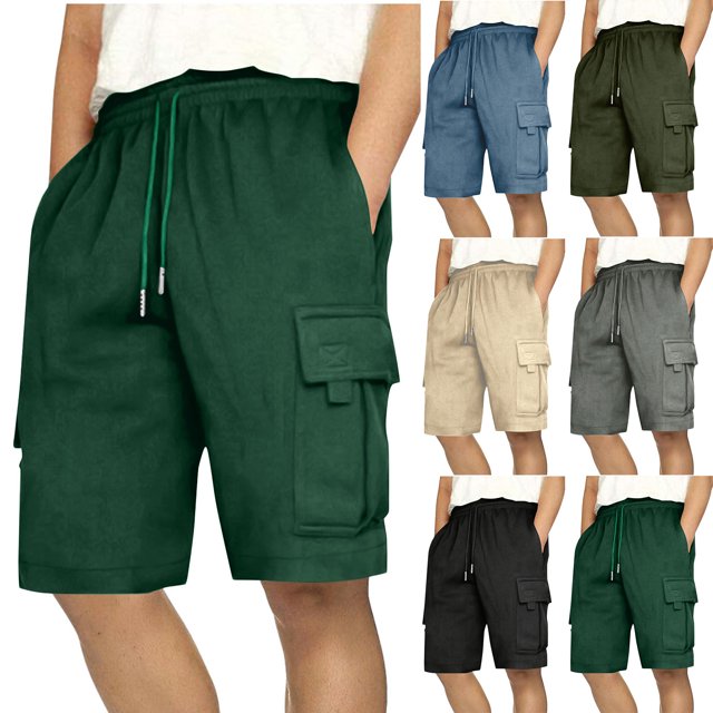 BADHUB Mens Drawstring Cargo Shorts Ripstop Stretch Work Shorts Elastic Waist Durable Workout Hiking Shorts Father's Day Gift Army Green M