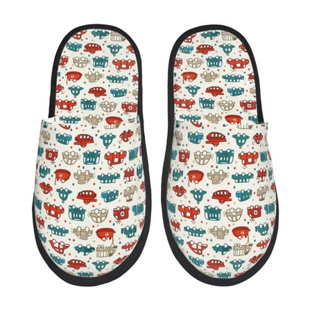 

Rateoe Artoon Car Pattern Fuzzy Slippers Fuzzy Soft House Slippers Plush Furry Warm Cozy Open Toe Fluffy Home Shoes-Medium