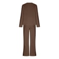thumbnail image 5 of LEKWK Linen Sets for Women 2 Piece Long Sleeve V Neck Loose Fit Tops and High Waisted Wide Leg Pants Summer Fashion Beach Casual Resort Outfits, 5 of 6