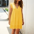 thumbnail image 3 of Kadahis Women's Summer Dresses V Neck 2023 Short Sleeve Casual Dress Swiss Dot Swing Flowy Ruffle Hem Mini Beach Summer Dresses, 3 of 5
