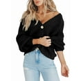 thumbnail image 2 of Women'S Chunky Knit Open Front Sweater Long Sleeve Button Loose Short Cardigan Outerwear Coats Black XL, 2 of 9