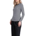 thumbnail image 4 of Camisetas a rayas INSPIRE CHIC para mujeres, de manga larga, de algodón, con cuello redondo, ajustadas, atuendos casuales y modernos, talla XL, rayas en negro y blanco, 4 of 6