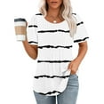 thumbnail image 3 of TKLPEHG Short Sleeve Tunic Tops for Women Going Out Tops Round Neck Ruched Tunic Tops Short Sleeve T Shirts Loose Lightweight Summer Striped Print Graphic Tee Casual Blouses(White,L), 3 of 5