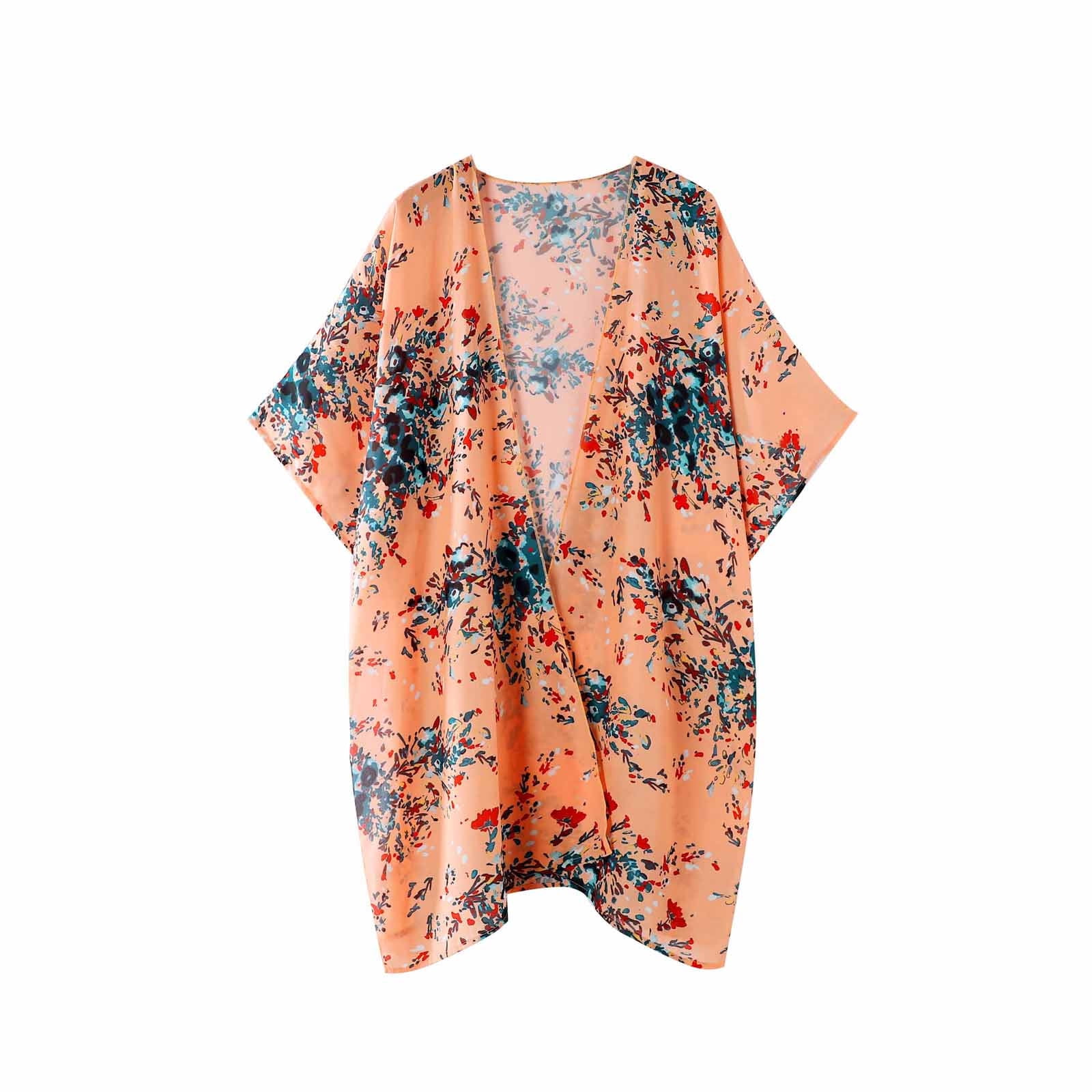 Women Print Chiffon Beach Kimono Cardigan Blouse Shawl Loose Top Outwear Casual Cardigan Coat Lightweight for Fall Winter