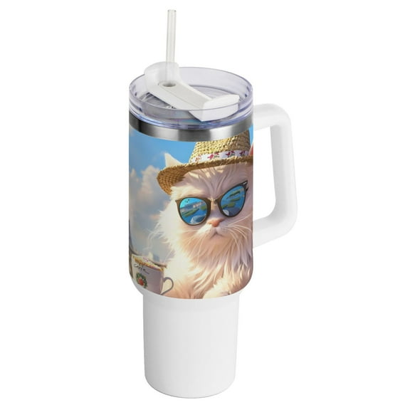 Cat Tower Flowers 40 oz Tumbler with Handle Insulated Travel Mug Lid Straw Leak Proof Steel Vacuum Water Bottles Glasses Fits in Car Cup Holder
