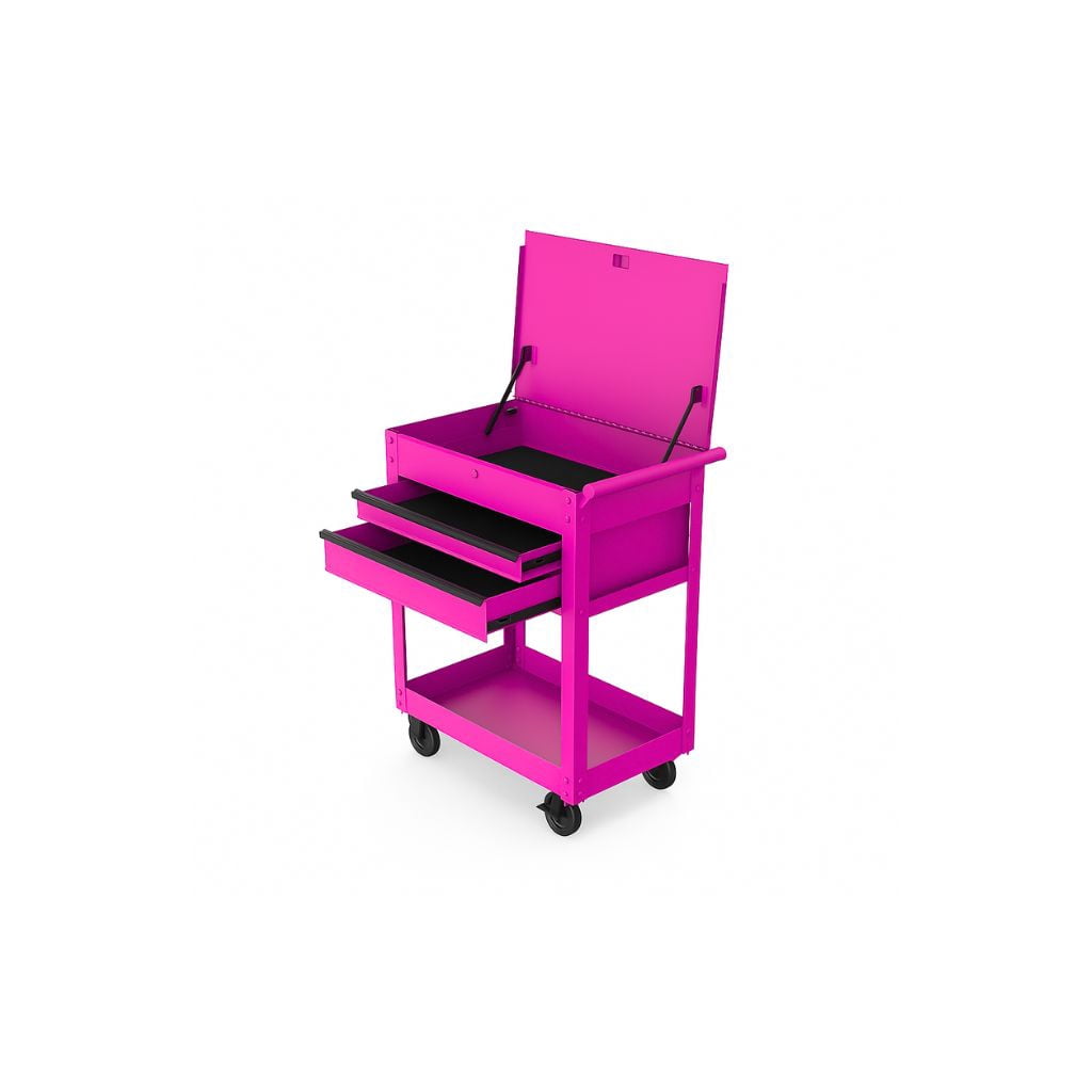 Hyper Tough 28-Inch Steel Tool Cart with Drawer, 500 lb Load Capacity, Pink Powder-Coated