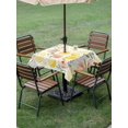 thumbnail image 4 of Outdoor Tablecloth with Umbrella Hole for Patio/Picnic/Party/Camping, Summer Fruit Waterproof Table Cloth Square Cover Washable, Spring Botanical Lemon Peach (60"x 60"), 4 of 8