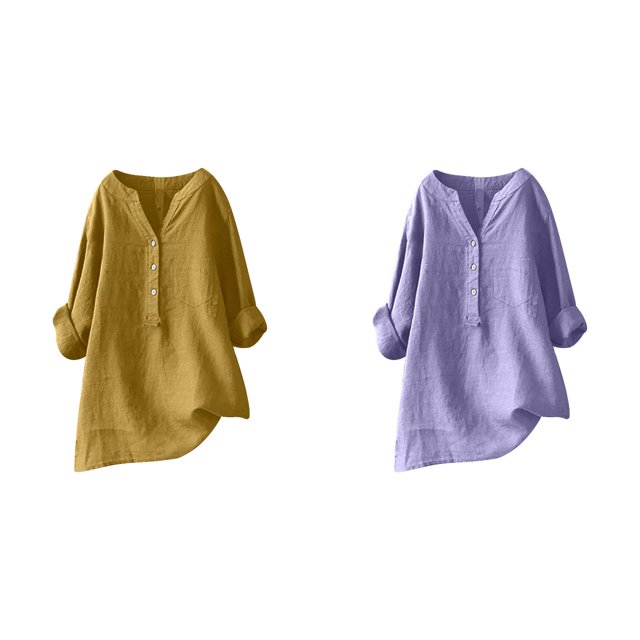 (2-Pack) Rinsvye Womens Solid Color Long Sleeve Mandarin Collar Blouse Women Clothing Timeless Design