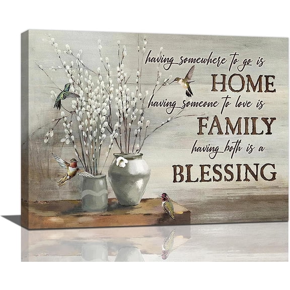 Farmhouse Wall Art Country Cotton Hummingbird Pictures Wall Decor Rustic Floral Canvas Print Inspirational Quotes Painting Modern Home Artwork for Living Room Bathroom Bedroom Framed 16"x12"