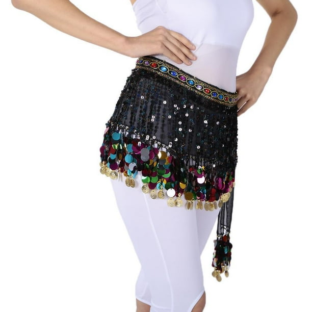 Danza del vientre Bailarina Ropa Lentejuelas Borla Flecos Bufanda Cinturón Cintura corta Negro Hugo Bufanda de cadera para danza del vientre para mujer