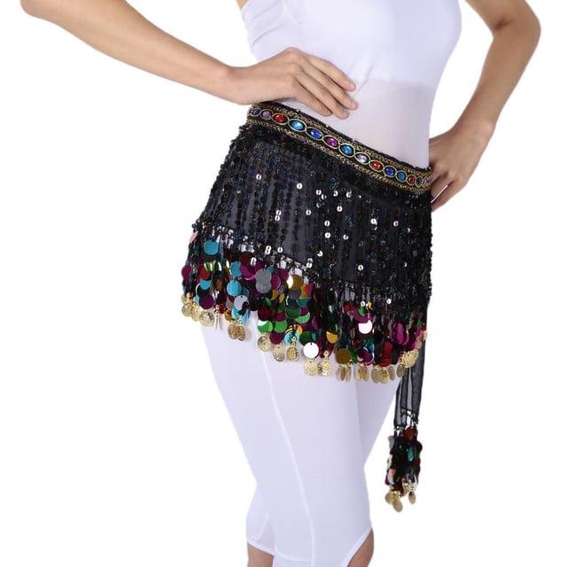 Danza del vientre Bailarina Ropa Lentejuelas Borla Flecos Bufanda Cinturón Cintura corta Negro Hugo Bufanda de cadera para danza del vientre para mujer