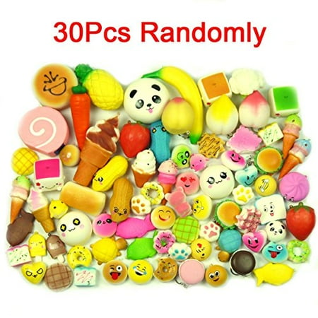 Food Novelties - LIGONG 30PCS Random Kawaii Mini Soft Bread Donuts Food Phone Straps Squishy Charm Gift Miniature Novelty Toys