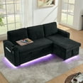 thumbnail image 4 of 85" Sleeper Sofa, Sectional Couch with Storage Chaise, L Shaped Couch with Retractable Table, Cup Holders, LED and USB, Pull Out Sofa for Living Room Bedroom Apartment(Chenille, Black), 4 of 9