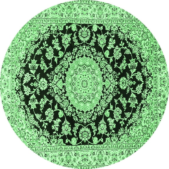 Ahgly Company Indoor Round Medallion Emerald Green Traditional Area Rugs, 6' Round